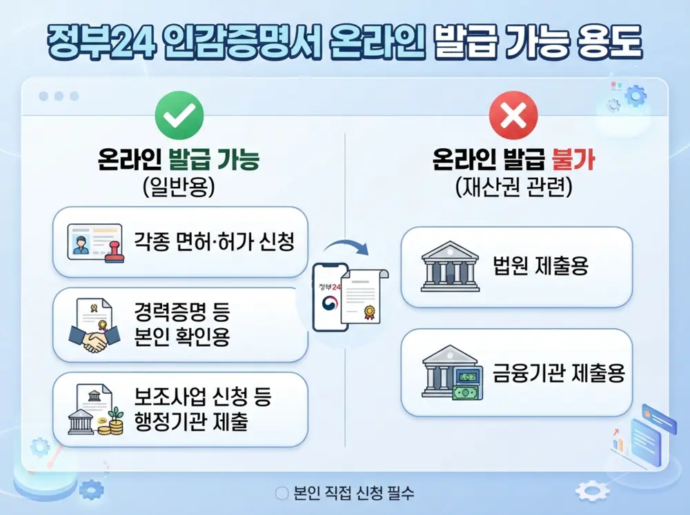 정부24 인감증명서 온라인 발급 가능 용도 구분 인포그래픽