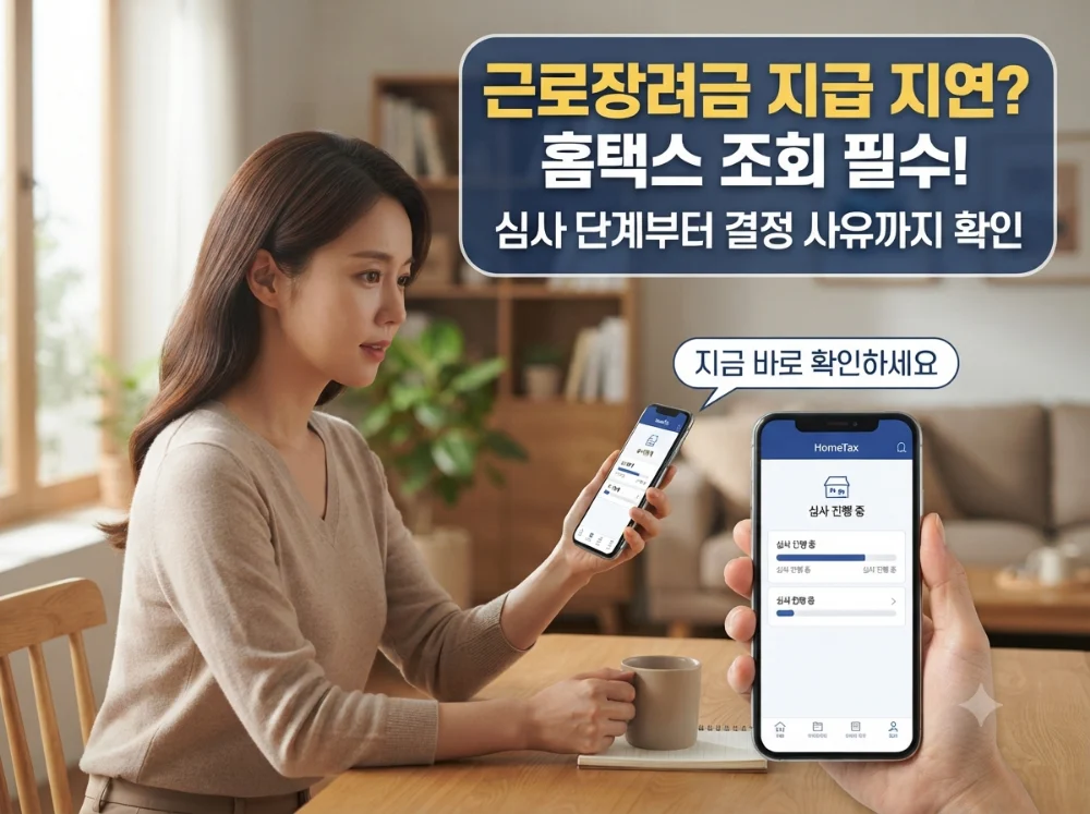 근로장려금 지급 지연 심사진행 조회 확인 순서 근로장려금 지급 지연 시 홈택스 심사진행 조회와 확인 순서를 안내하는 실사형 대표 이미지
